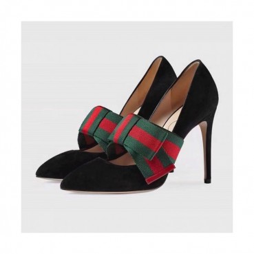 Gucci 2019 Ladies Stripe Ribbon High-heel Velvet Pumps 