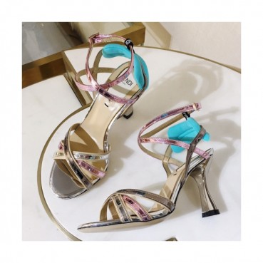 Fendi 2019 Ladies Strap Logo High-heel Leather Sandal 