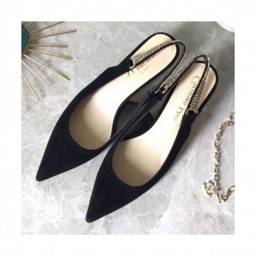 Christian Dior 2019 Womens Suede Strassy Middle-heel Slingback 