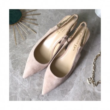 Christian Dior 2019 Womens Suede Strassy Middle-heel Slingback 