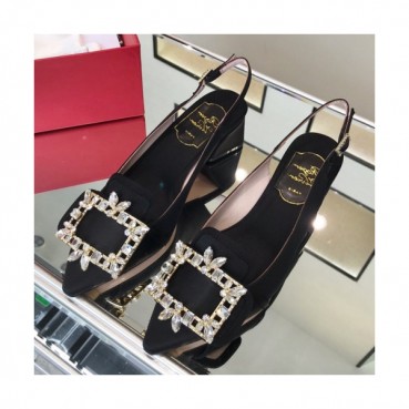 Roger Vivier 2019 Ladies Embellished Strass Logo Silk Middle-heel Slingback 