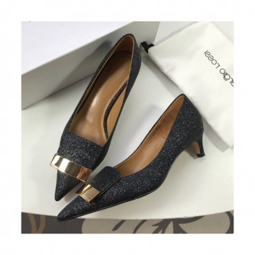 Sergio Rossi  2019 Ladies Gliiter Middle-heel Leather Pumps 
