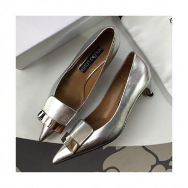 Sergio Rossi  2019 Ladies Gliiter Middle-heel Leather Pumps 