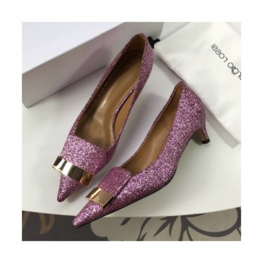 Sergio Rossi  2019 Ladies Gliiter Middle-heel Leather Pumps 