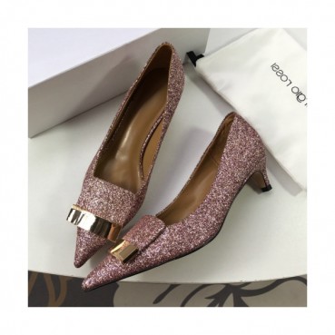 Sergio Rossi  2019 Ladies Gliiter Middle-heel Leather Pumps 
