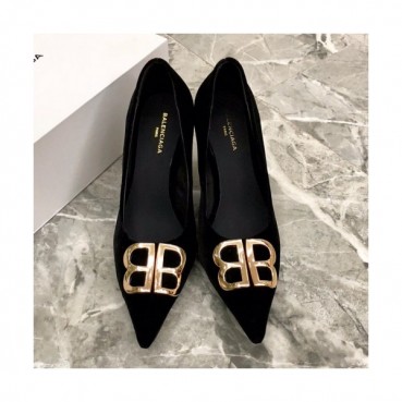 Balenciaga 2019 Womens Metal Logo Velvet Pumps - 발렌시아가 여성 메탈 로고 벨벳 펌프스 Bal0164x.Size(220 