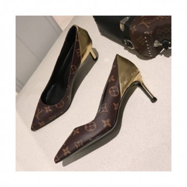 Louis Vuitton 2019 Womens Monogram Middle-heel Leather Pumps 