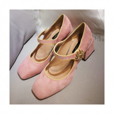 Dolce&Gabbana 2019 Womens Crystal Flower DG Logo Suede Pumps - 돌체앤가바나 크리스탈 플라워 DG 로고 스웨이드 펌프스 Dol0185x.2컬러(베이비핑크/블랙).Size(220 