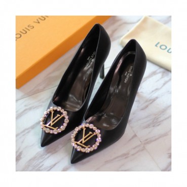 Louis Vuitton 2019 Womens Initial Metal Logo Swarovski High-heel Silk Pumps 