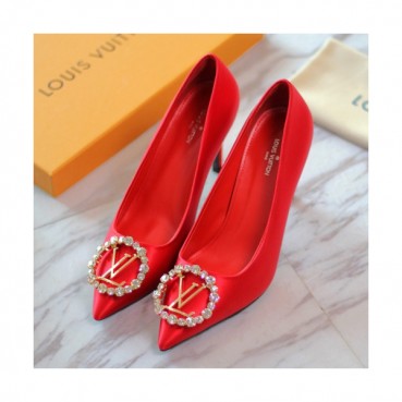 Louis Vuitton 2019 Womens Initial Metal Logo Swarovski High-heel Silk Pumps 