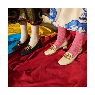 Gucci 2019 Ladies Web GG Metal Logo Middle-heel pumps 