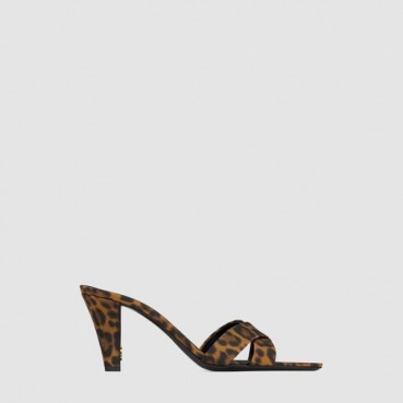 입생로랑 여성 레오파드 그로그랭 Jill 뮬 - Saint Laurent Womens Jill Mule In Leopard Grosgrain 