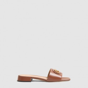 발렌티노 여성 브이로고 시그니처 카프스킨 슬라이드 샌들 - Valentino Womens V