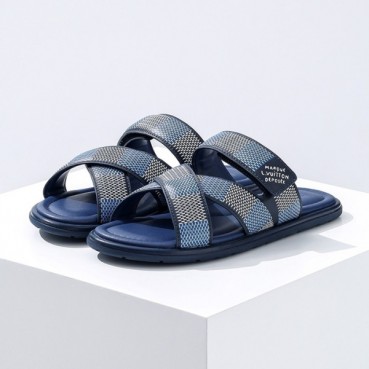 루이비통 남성 블루 슬리퍼 - Louis vuitton Mens Blue Slippers 