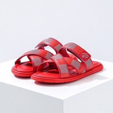 루이비통 남성 레드 슬리퍼 - Louis vuitton Mens Red Slippers 