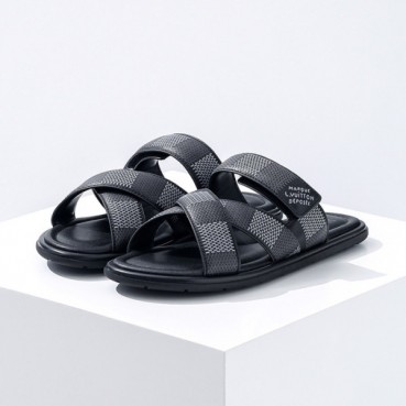 루이비통 남성 블랙 슬리퍼 - Louis vuitton Mens Black Slippers 
