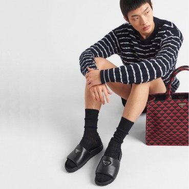 프라다 남성 로고 블랙 슬리퍼 - Prada Mens Black Slippers 