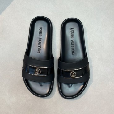 루이비통 남성 블랙탭 슬리퍼 - Louis vuitton Mens Black Tap Slippers 