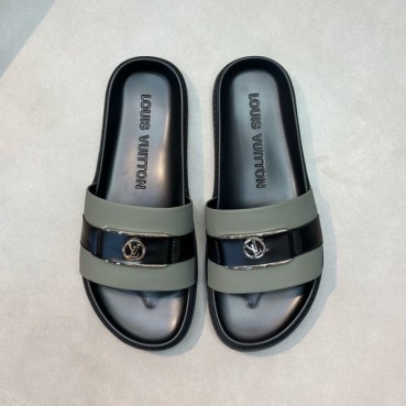 루이비통 남성 카키탭 슬리퍼 - Louis vuitton Mens Khaki Tap Slippers 