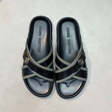 루이비통 남성 카키탭 슬리퍼 - Louis vuitton Mens Khaki Tap Slippers 