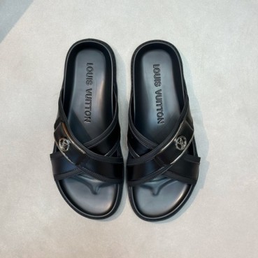 루이비통 남성 블랙탭 슬리퍼 - Louis vuitton Mens Black Tap Slippers 