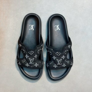 루이비통 남성 블랙 슬리퍼 - Louis vuitton Mens Black Slippers 