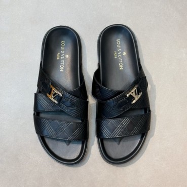 루이비통 남성 블랙 슬리퍼 - Louis vuitton Mens Black Slippers 