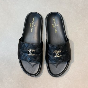 루이비통 남성 블랙 슬리퍼 - Louis vuitton Mens Black Slippers 