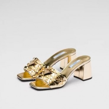 프라다 여성 로고 골드 슬리퍼 - Prada Womens Gold Slippers 