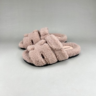 에르메스 남/녀 베이지 퍼슬리퍼 - Unisex Beige Slippers 