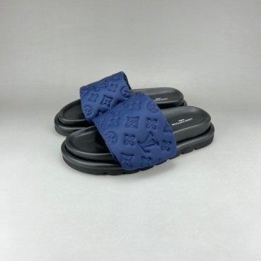 루이비통 남/녀 이니셜 블루 슬리퍼 - Unisex Blue Slippers 