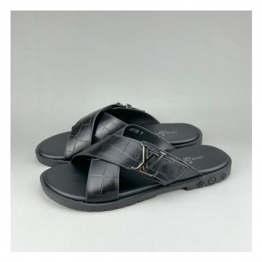 루이비통 남성 이니셜 블랙 슬리퍼 - Mens Black Slippers 