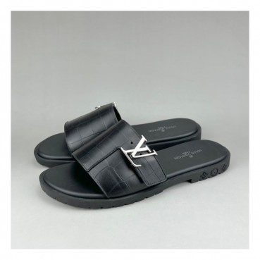 루이비통 남성 이니셜 블랙 슬리퍼 - Mens Black Slippers 