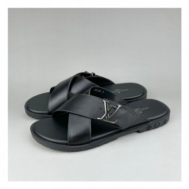 루이비통 남성 이니셜 블랙 슬리퍼 - Mens Black Slippers 