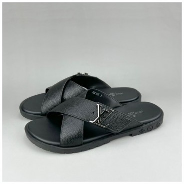 루이비통 남성 이니셜 블랙 슬리퍼 - Mens Black Slippers 