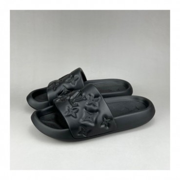 루이비통 남/녀 이니셜 블랙 슬리퍼 - Unisex Black Slippers 