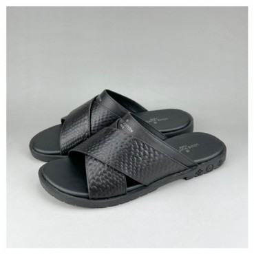 루이비통 남성 이니셜 블랙 슬리퍼 - Mens Black Slippers 