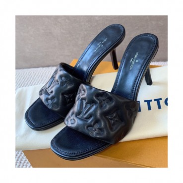 Louis Vuitton 2021 Women's Leather High Heel Slipper - 루이비통 2021 여성용 레더 하이힐 슬리퍼,Size(225