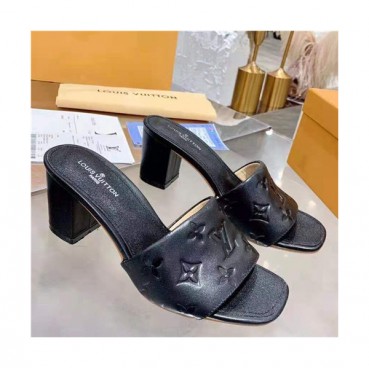 Louis Vuitton 2021 Women's Leather High Heel Slipper - 루이비통 2021 여성용 레더 하이힐 슬리퍼 ,Size(225