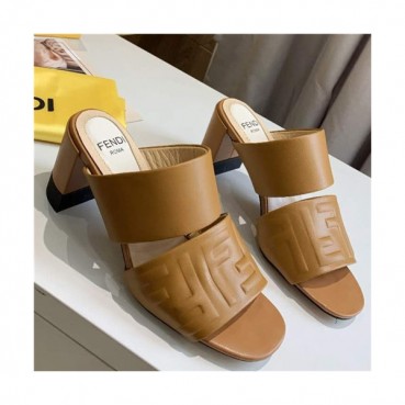 Fendi 2021 Women's Leather High Heel Slipper - 펜티 2021 여성용 레더 하이힐 슬리퍼,Size(225