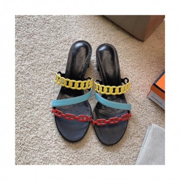 Hermes 2020 Women's Leather Diddle Heel Slipper - 에르메스 2020 여성용 레더 미드힐 슬리퍼 , HERS0352, Size(225