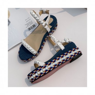 Christian Loubutin 2019 Denim & Leather Sandal - 크리스챤 루부탱 2019 여성용 데님&레더 샌들,CLS0035.Size (225 