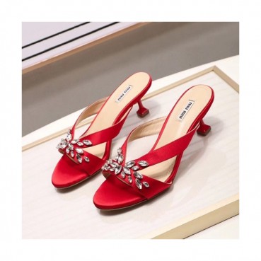 Miumiu 2019 Ladies Slik Middle Heel Slipper - 미우미우 2019 여성용 실크 미들힐 슬리퍼 MIUS0062.Size(225 