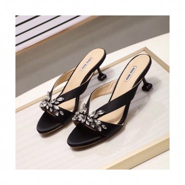 Miumiu 2019 Ladies Slik Middle Heel Slipper - 미우미우 2019 여성용 실크 미들힐 슬리퍼 MIUS0060.Size(225 