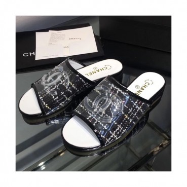 Chanel 2019 Ladies Tweed & PVC Slipper - 샤넬 2019 여성용 트위드&PVC 슬리퍼 CHAS0377.Size(225 