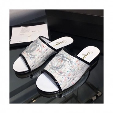 Chanel 2019 Ladies Tweed & PVC Slipper - 샤넬 2019 여성용 트위드&PVC 슬리퍼 CHAS0376.Size(225 
