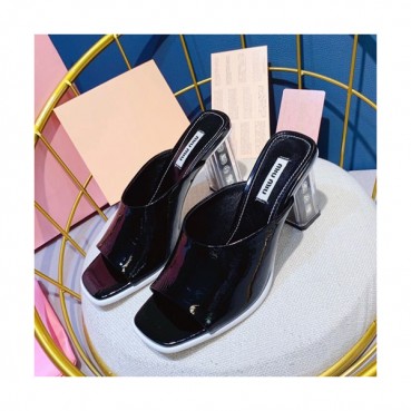 Miumiu 2019 Ladies Leather High Heel Slipper - 미우미우 2019 여성용 레더 하이힐 슬리퍼 MIUS0058.Size(225 