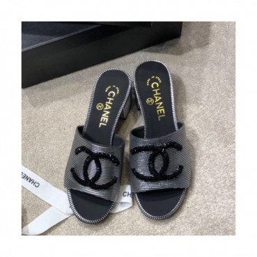 Chanel 2019 Ladies Leather Middle Heel Slipper - 샤넬 2019 여성용 레더 미들힐 슬리퍼 CHAS0327.Size(225 