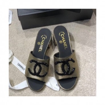 Chanel 2019 Ladies Leather Middle Heel Slipper - 샤넬 2019 여성용 레더 미들힐 슬리퍼 CHAS0326.Size(225 