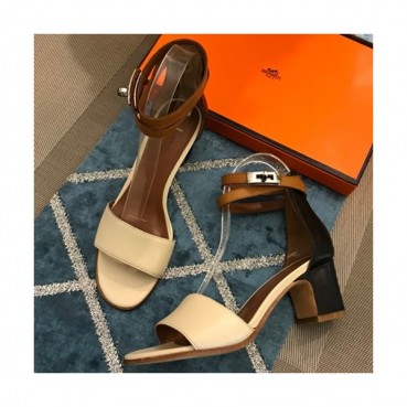 Hermes 2019 Ladies Leather Middle Heel Sandal - 에르메스 2019 여성용 레더 미들힐 샌들 HERS0197,Size(225